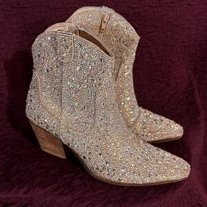 Women's Glitter Crystal Embellished Ankle Boots - Blush